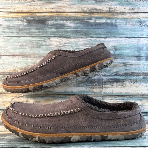 LL Bean Mountain Slippers Mens 11 Stain Resistant Gray Suede Fleece Lined Scuffs main image 8